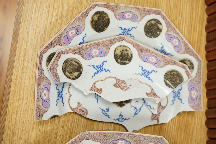 Two graduated Chinese famille rose octagonal dishes, Qianlong period